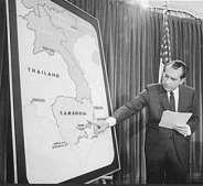 Nixon explaining the future invasion
                              in Cambodia on 30d April 1970 in TV