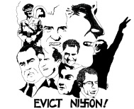 Cartoon of Nixon during Vietnam war
                              with Hitler and swastika, poster in Los
                              Angeles 1971: "Evict Nixon!"