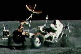 Apollo 16: Moon race of racing
                                  astronaut Young on the "racing
                                  Rover". Why shall the astronauts
                                  have handled the highly sensitive
                                  technique in this way? Why not the
                                  cameras on the car are demounted for
                                  the race? One sees here: The game is
                                  for nothing, resp. the moon car
                                  probably consists of cases, and all is
                                  a show. With "moon races"
                                  nixon is keeping his popularity and
                                  the "astronauts" were
                                  "heros", and the mass
                                  believes all...