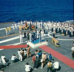 Apollo 16 arrival ceremony on the
                                aircraft carrier USS Ticonderoga, NASA
                                foto no. S72-36262
