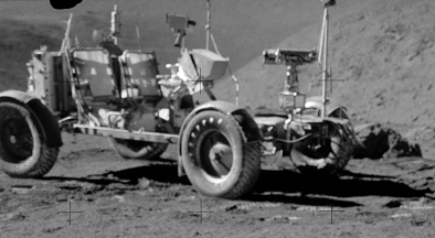 Faked moon landing Apollo 15 photo no.
AS15-82-11129: the "moon car" LRV
("Rover") without wheel tracks Faked moon landing Apollo 15 photo no.
AS15-82-11129: the "moon car" LRV
("Rover") without wheel tracks