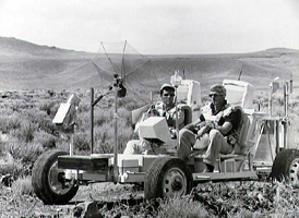Apollo 17 fake: During the training the
                  "astronauts" are passing semi-deserts having
                  a geologic trip