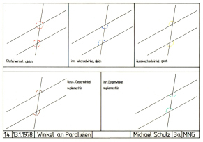 Figur 14: Winkel an
Parallelen, 13.1.1978 Figur 14: Winkel an Parallelen,
13.1.1978