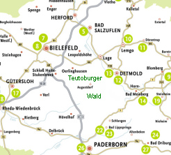 Karte mit dem Teutoburger Wald