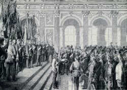 Kaiserproklamation in Versailles 1871 mit
                        der Ausrufung des "Zweiten deutschen
                        Kaiserreichs" durch Kaiser Wilhelm I.