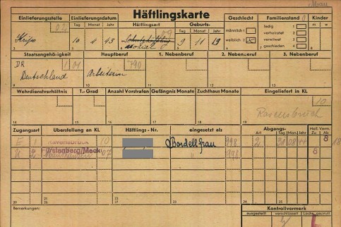 KZ-Zwangsprostituierte, Registerkarte
                          ("Hftlingskarte")