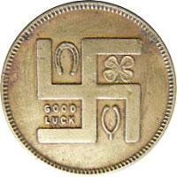 England: Mnze als Talisman mit dem Hakenkreuz (Swastika als Glcksbringer) mit der Aufschrift: "Viel Glck", so war die "Mode" in Europa und de "USA" von den 1910ern bis in die 1930er Jahre