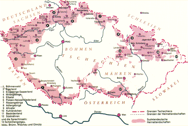 Karte der 1919
tschechisch besetzten Sudetenländer,
beschriftet Karte der 1919
tschechisch besetzten Sudetenländer,
beschriftet