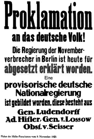 Plakat der Regierung
                        Hitler, Ludendorff, Lossof und Seisser, das die
                        alte Regierung fr abgesetzt erklrt