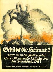 Plakat "Schtzt die
                          Heimat" mit Eintritt in Freikorps 1919