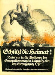 Plakat "Sch�tzt die
                          Heimat" mit Eintritt in Freikorps 1919