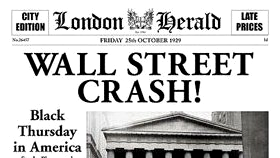 Zeitungsartikel des London Herald
                          mit Schlagzeile des B�rsencrash 1929 in New
                          York