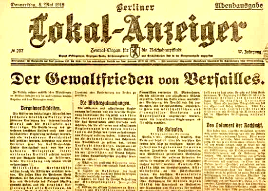 Zeitungsartikel "Der Gewaltfrieden von
                Versailles", 9.5.1919