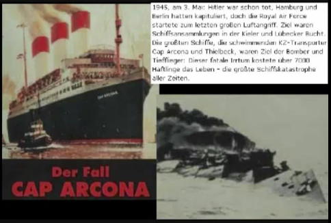 Flüchtlingsschiff Cap Arcona,
abgeschossen am 3. Mai 1945 Flüchtlingsschiff Cap
Arcona, abgeschossen am 3. Mai 1945