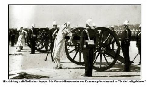 Indien, Massenmord
                          der britischen Kolonialmacht an den Sepoy mit
                          Kanonen
