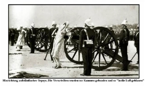 Indien, Massenmord der
britischen Kolonialmacht an den Sepoy mit
Kanonen Indien, Massenmord
der britischen Kolonialmacht an den Sepoy mit
Kanonen