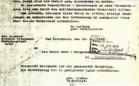 Instruction to the population with the
                            prohibition to give food to German prisoners
                            of war, signature (22min. 52sec.)