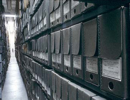 Suitland,
Maryland, National Archives with narrow racks
with documents Suitland, Maryland, National Archives with
narrow racks with documents