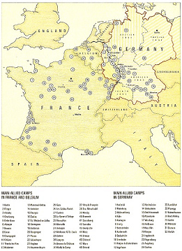 Map with Germany, France,
                        and Belgium with Eisenhower's death camps
                        against German prisoners of war