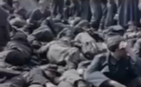 Alemanes detenidos acostados en un prado
                          de un campo del prado del Rin en 1945
