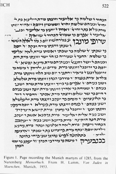 Encyclopaedia Judaica (1971): Munich, vol. 12,
                  col. 522, text about the burning of the synagogue with
                  it's 180 lethal Jewish victims