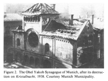 Encyclopaedia Judaica (1971): Munich, vol. 12,
                  col. 523. The Ohel Yakob Synagogue of Munich, after
                  its destruction on Kristallnacht [[Chrystal Night]],
                  1938. Courtesy Munich Municipality