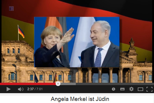 Frau Jdin Merkel mit Hitler-Gruss
                                mit Israel-Fahne