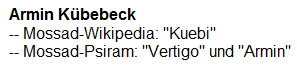 Die Krzel von Armin Kbelbeck:
                                  Bei Mossad-Wikipedia "Kbi",
                                  bei Mossad-Psiram
                                  "Vertigo"+"Armin"