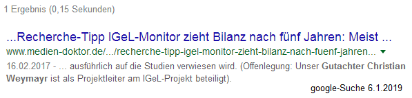 Google-Suche nach "Gutachter Christian
                  Weymayr" ergibt genau EIN Suchresultat