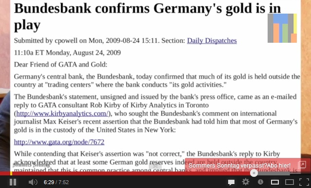 Sommers Sonntag 20: Die
                        Bundesbank gibt an, wo das Gold liegt
