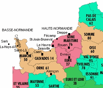 Karte der Normandie mit
                                    Departementen und St�dten