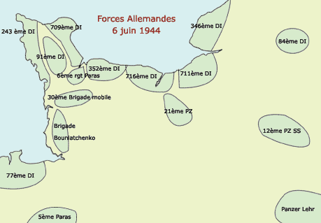6.6.1944 Karte der NS-Truppen in und um
                            die Normandie