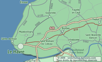 Karte mit der Posisiton von Le
                  Havre, Bolbec und Lillebonne