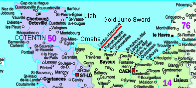 Karte mit den Positionen
                                Cotentin und Sainte Honorine, Strand
                                Ohama