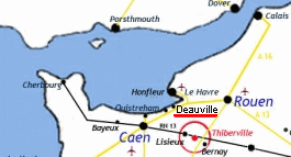 Karte mit
                Positionen von Le-Havre und Deauville