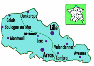 Karte der Region
                            Nord-Pas-de-Calais mit Position in
                            Frankreich