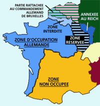 Karte der
                                      NS-Aufteilung von Frankreich 1940
                                      bis Ende 1942