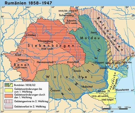 Karte von
Rumänien 1920 mit den ehemals ungarisch regierten Teilen
Siebenbürgen (mit vielen Ungarn und Deutschen) und mit
dem Banat (mit vielen Ungarn, Deutschen und Serben) Karte von Rumänien 1920 mit den
ehemals ungarisch regierten Teilen Siebenbürgen (mit
vielen Ungarn und Deutschen) und mit dem Banat (mit
vielen Ungarn, Deutschen und Serben)