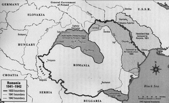 Karte von Rumänien September 1940 ohne
Nord-Siebenbürgen (an Ungarn) und ohne Bessarabien (an
Russland) und ohne Süd-Dobrudscha (an Bulgarien) Karte von Rumänien September 1940 ohne
Nord-Siebenbürgen (an Ungarn) und ohne Bessarabien (an
Russland) und ohne Süd-Dobrudscha (an Bulgarien)