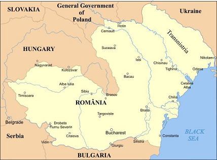 Karte von Rumänien 1941-1944 mit Transnistrien Karte von Rumänien 1941-1944 mit Transnistrien