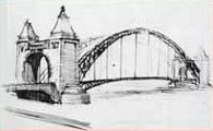Hitler sketch for a new bridge in Linz,
                            in 1907 appr.