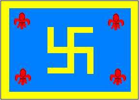 1907: Templar Order swastika flag with
                            yellow frame on blue base with 4 red lilies
                            in the corners