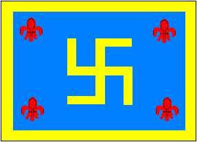 1907: Templar Order swastika flag with
                            yellow frame on blue base with 4 red lilies
                            in the corners