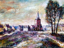 Hitler watercolor with the church of
                              Preux-au-Bois, today in Northern France,
                              1915 appr.