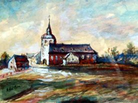 Hitler watercolor of the church of
                                Bousies, today Northern France, 1915
                                appr.
