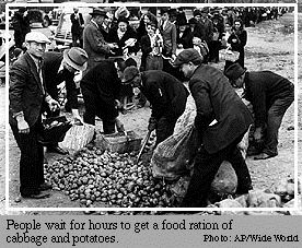 Stock market crash of 1929, standing in
                            queue purchasing cabbage and potatoes