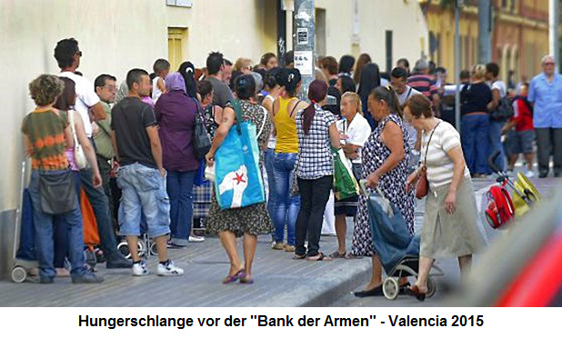 Hungerschlange in Valencia vor der "Bank der
                Armen", Spanien 2015