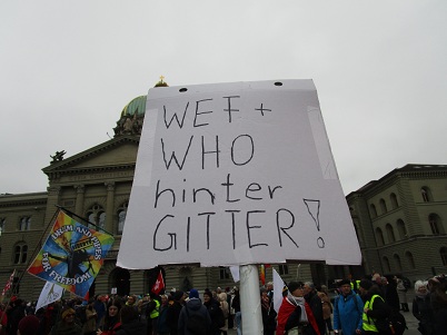 Plakat: WEF+WHO hinter GITTER! Plakat: WEF+WHO hinter GITTER!