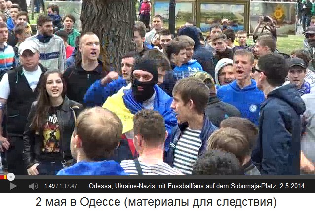 Sobornaja-Platz in Odessa am 2. Mai 2014,
Aufhetzung mit Nazi-Führer, Frontalansicht Sobornaja-Platz in Odessa am 2. Mai 2014,
Aufhetzung mit Nazi-Führer, Frontalansicht