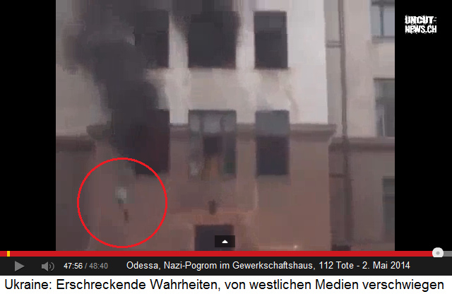 Gewerkschaftszentrum von Odessa,
2.5.2014, Rückseite: Fenstersprung Gewerkschaftszentrum von Odessa, 2.5.2014,
Rückseite: Fenstersprung
